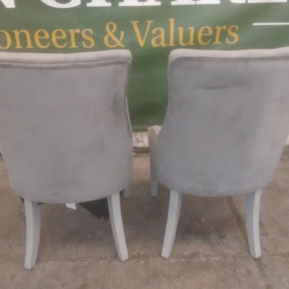 SET OF 2 NEW DUKE GREY VELVET BUTTON BACK DINING CHAIR (GREY LEG)