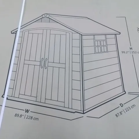 BOXED KETER PREMIER 7.5FT X 7FT APEX OUTDOOR GARDEN SHED (2 BOXES)