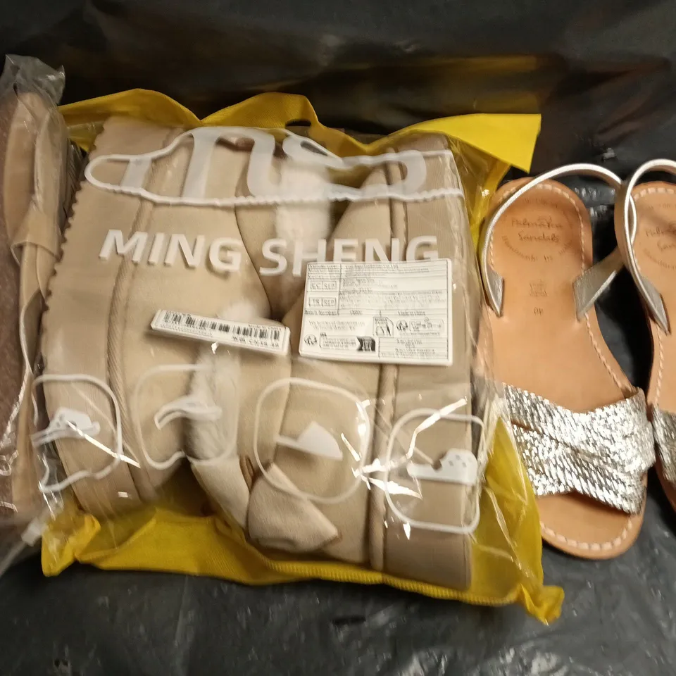 BOX OF APPROXIMATELY 15 ASSORTED PAIRS OF SHOES AND FOOTWEAR ITEMS IN VARIOUS COLOURS, STYLES, AND SIZES - COLLECTION ONLY