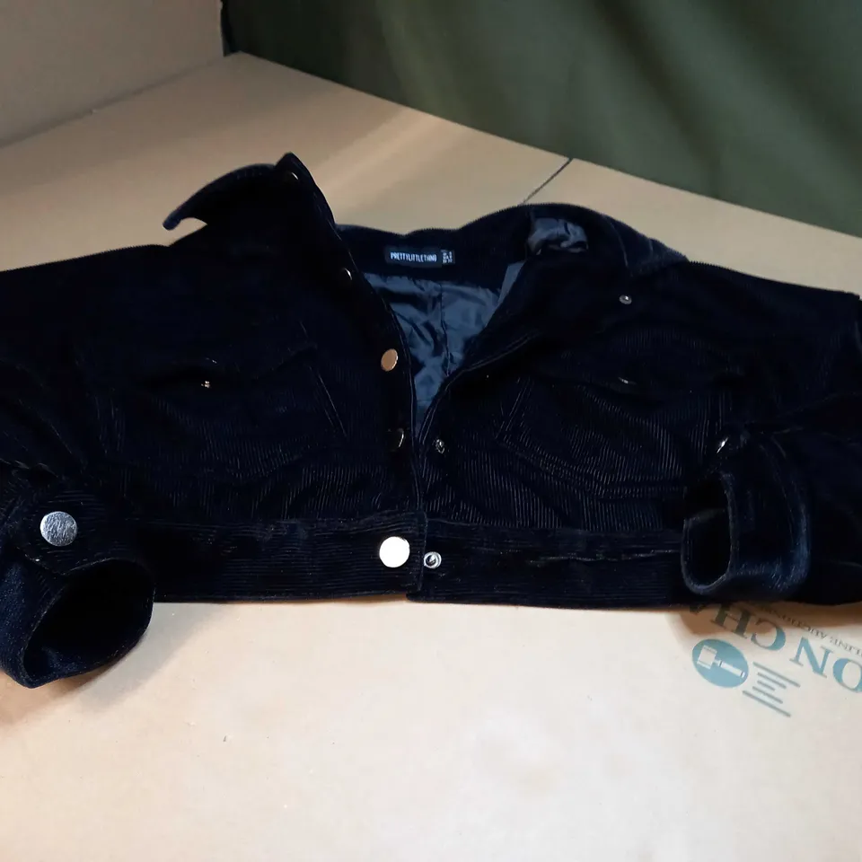 PLT BLACK VELVET SYLE CORD CROPPED BUTTON THROUGH JACKET - SIZE 4
