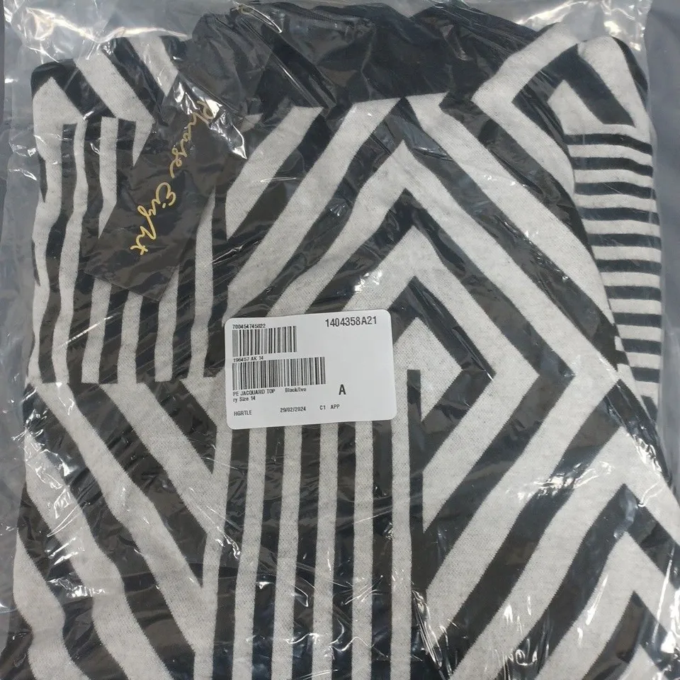 BAGGED PHASE EIGHT JACQUARD TOP IN BLACK/GREY - SIZE 14