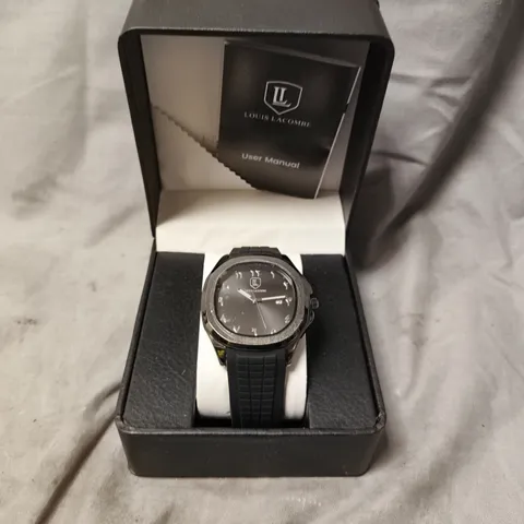 MENS LOUIS LACOMBE BLACK RUBBER STRAP BLACK DIAL WATCH