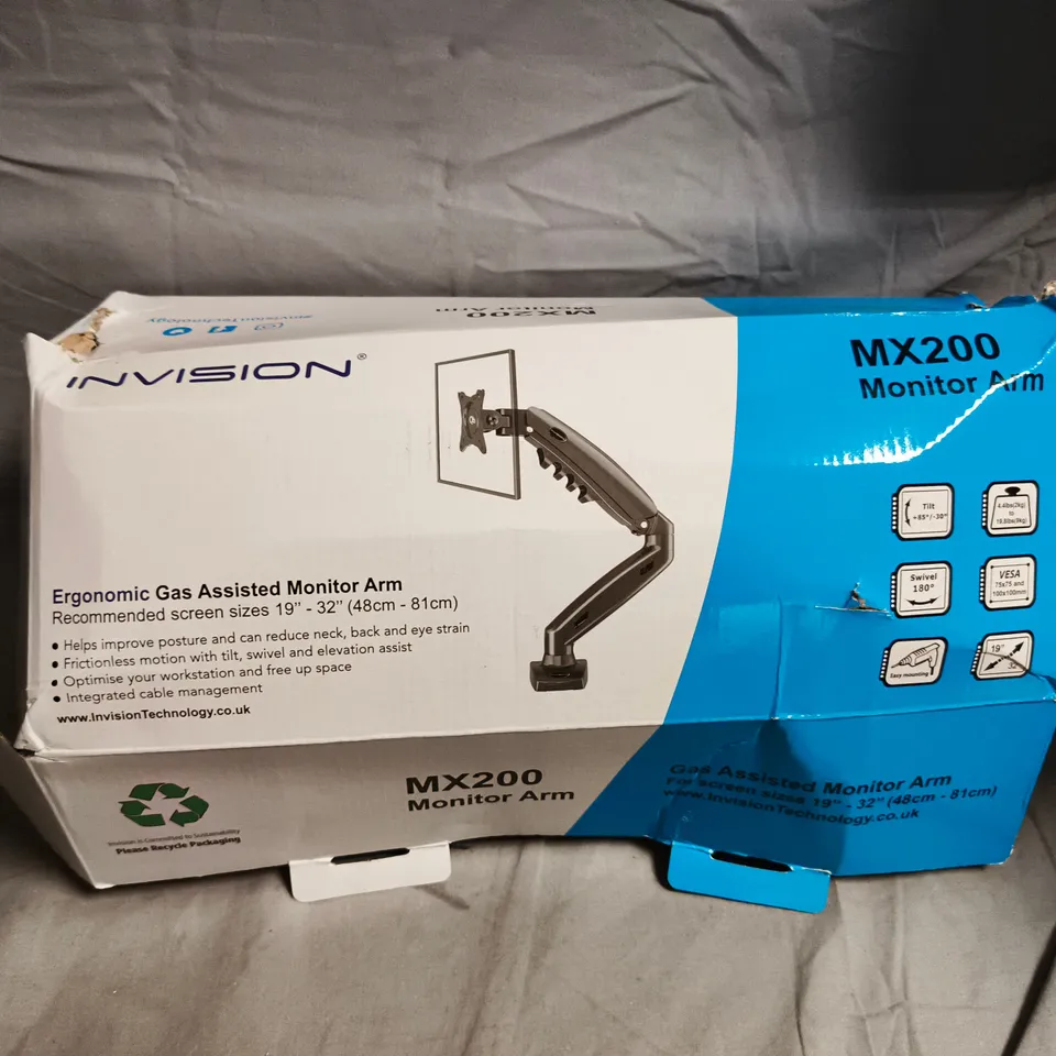 INVISION MX200 MONITOR ARM – GAS ASSISTED ERGONOMIC ARM FOR 19-32 IN MONITORS