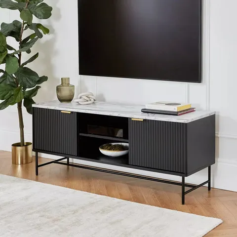 BOXED LUCERO TV UNIT FOR TV'S UP TO 60" - BLACK/BRASS (1 BOX)