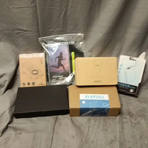 APPROXIMATELY 12 ASSORTED ELECTRICAL ITEMS TO INCLUDE POWERBANKS, RUNNING PHONE CASE, PHONE CHARGERS, ETC, ETC