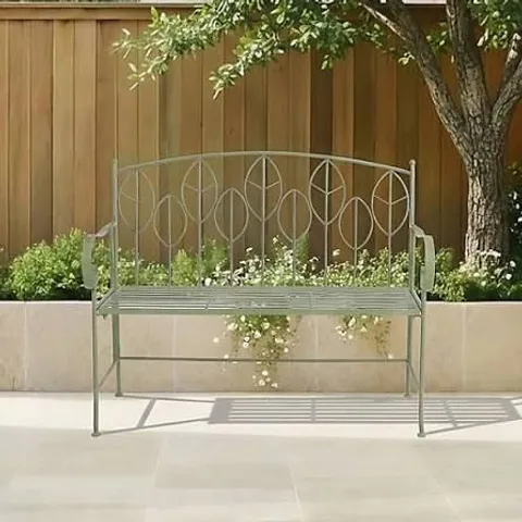 BOXED CHARLES BENTLEY SAGE GREEN LEAF DESIGN RUSTIC METAL GARDEN BENCH