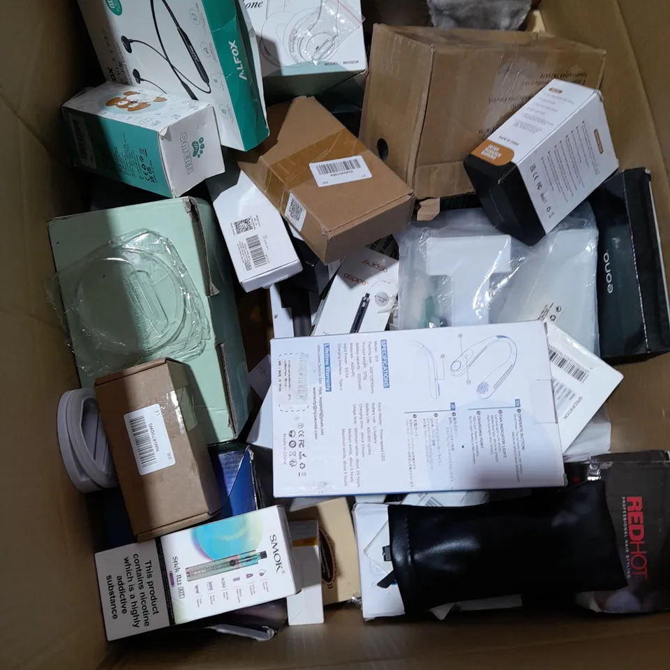LARGE BOX OF APPROXIMATELY ASSORTED ELECTRICAL ITEMS TOO INCLUDE HEADPHONES , FANS AND GROOMING SETS