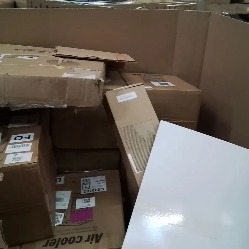 PALLET CONTAINING A LARGE QUANTITY OF AIR COOLERS AND OTHER ASSORTED HOUSEHOLD GOODS