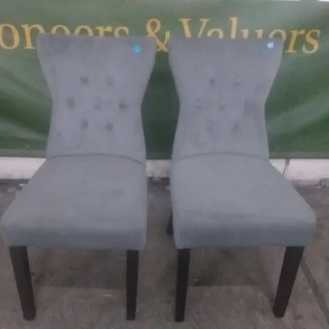 SET OF 2 NEW KENSINGTON GREY VELVET BUTTON BACK DINING CHAIR (BLACK LEG)