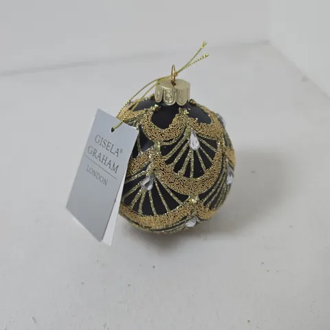 APPROXIMATELY 72 GISELA GRAHAM BLACK AND GOLD GLASS CHRISTMAS BAUBLE ORNAMENTS