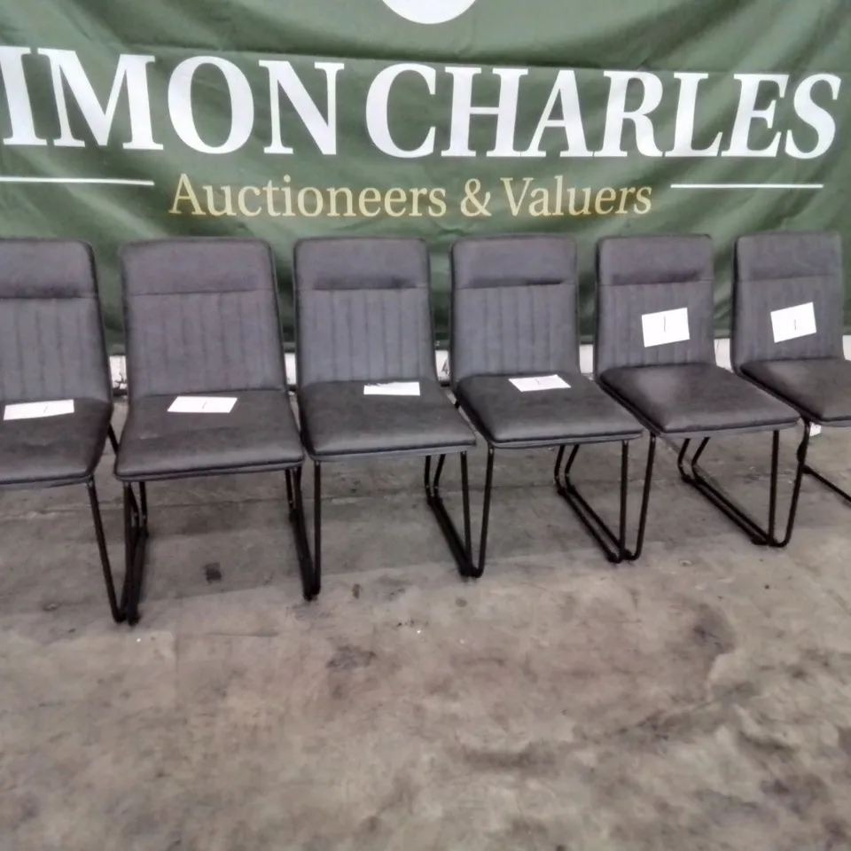 SET OF SIX DESIGNER FLINT VINTAGE METAL FRAMED DINING CHAIRS GREY PU