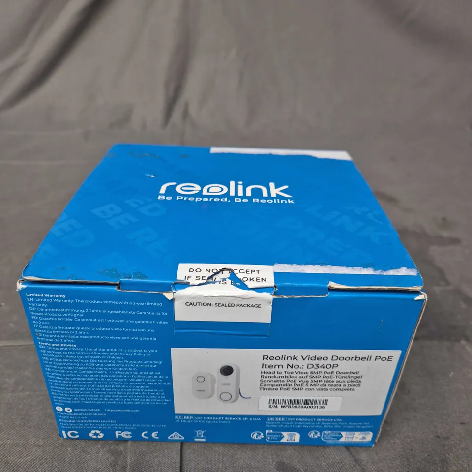 REOLINK VIDEO DOORBELL POE (D340P) – WHITE, BOXED