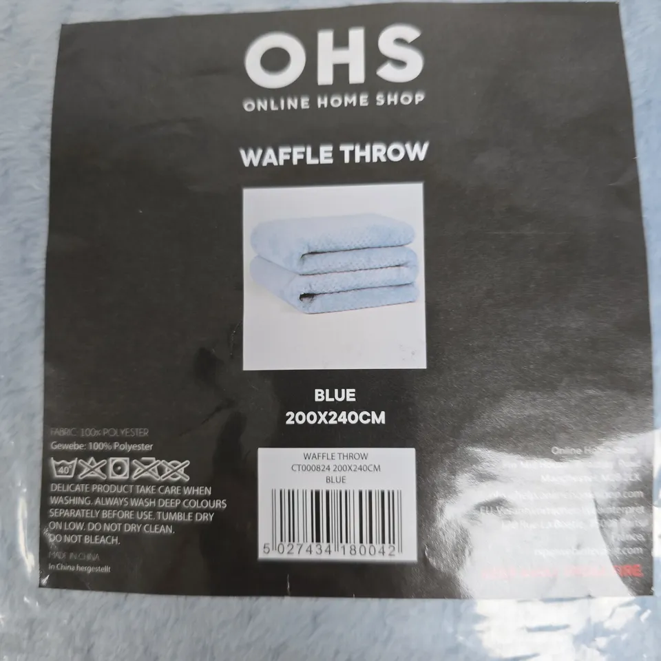 OHS WAFFLE THROW – BLUE – 200X240CM