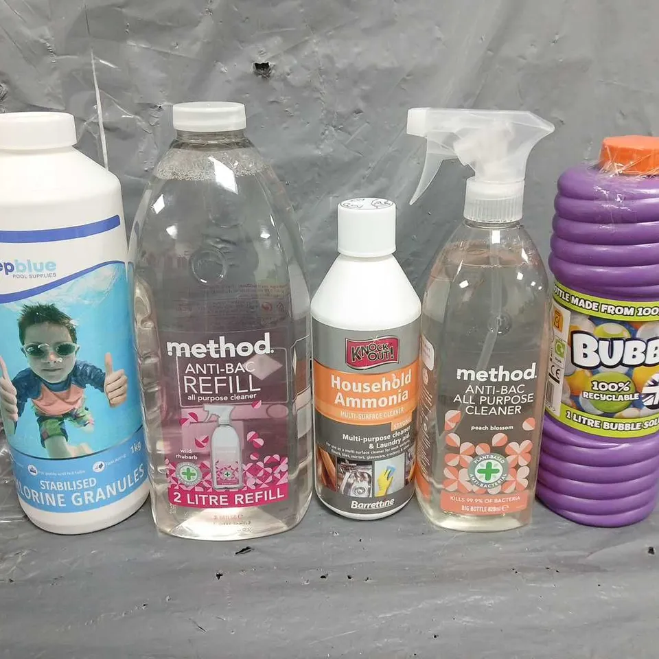 11 ASSORTED LIQUIDS TO INCLUDE BUBBLZ , METHOD ANTI-BAC REFILL LIQUID , DEEPBLUE CHLORINE GRANULES ETC  - COLLECTION ONLY