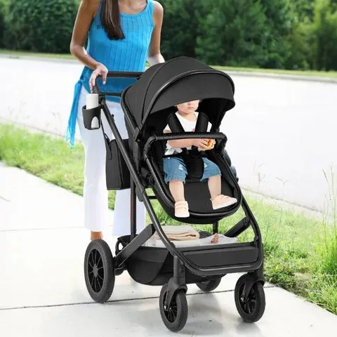 3-IN-1 FOLDING CONVERTIBLE NEWBORN STROLLER WITH DETACHABLE BASSINET-BLACK