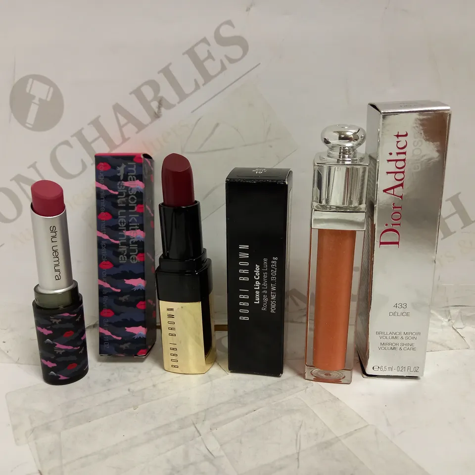 LOT OF 3 DESIGNER LIP COLOURS, TO INCLUDE DIOR, BOBBI BROWN & SHU UEMURA