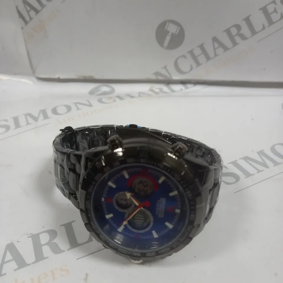 BOXED BARKERS OF KENSINGTON MEGA SPORT BLUE DIAL WATCH 