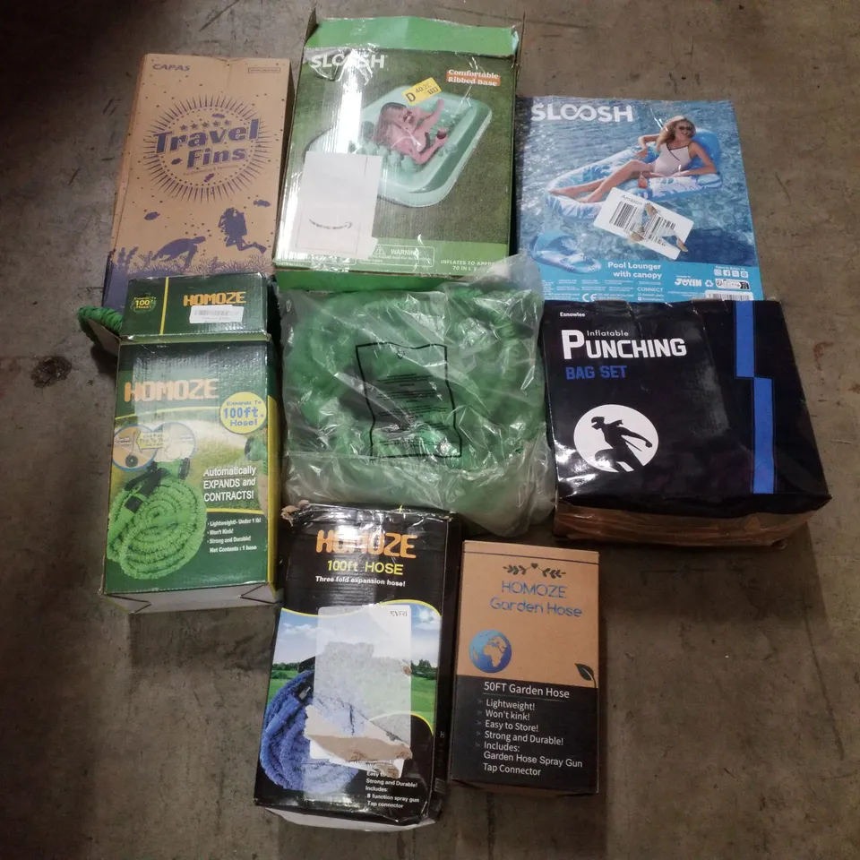 PALLET CONTAINING ASSORTED GARDEN HOSES & INFLATABLES