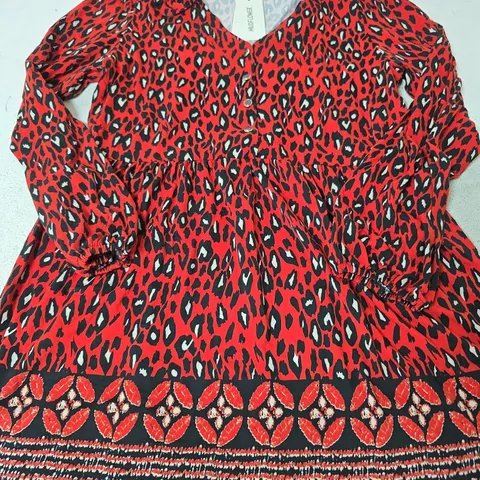 MUDFLOWER LONG SLEEVE V-NECK BUTTON UP BLOUSE, RED - SIZE 12