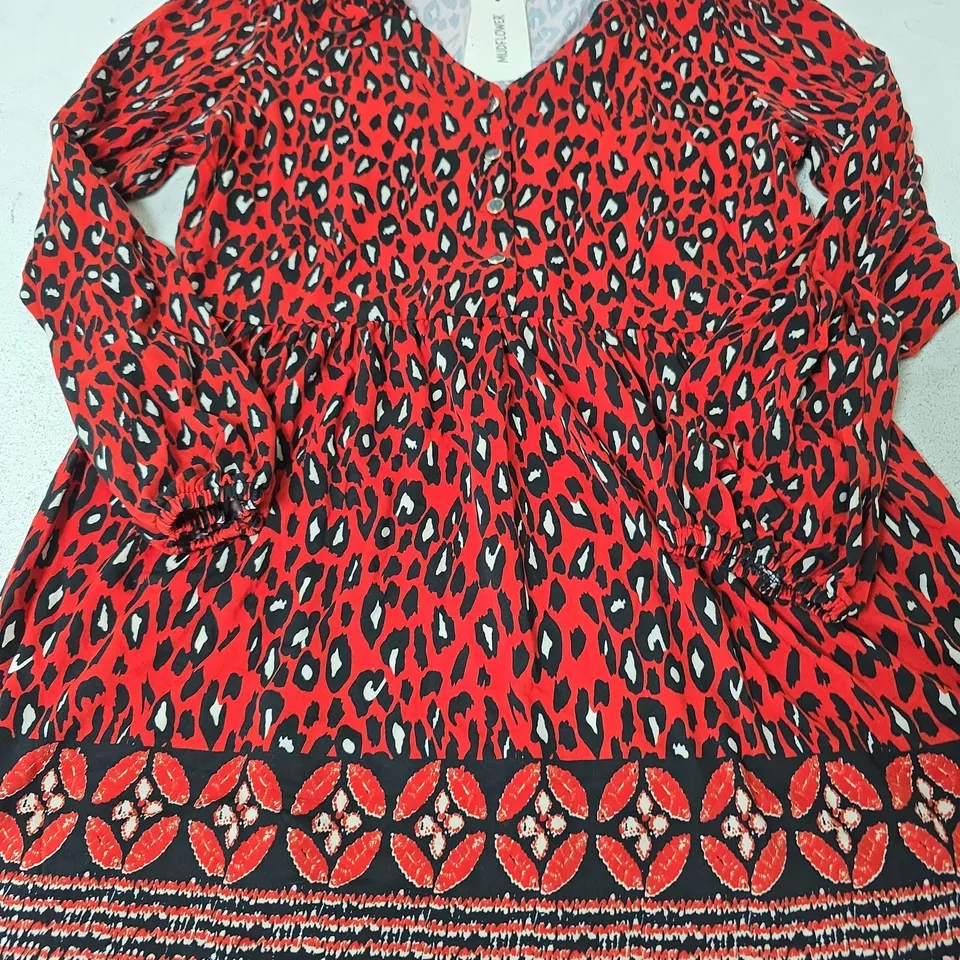 MUDFLOWER LONG SLEEVE V-NECK BUTTON UP BLOUSE, RED - SIZE 12