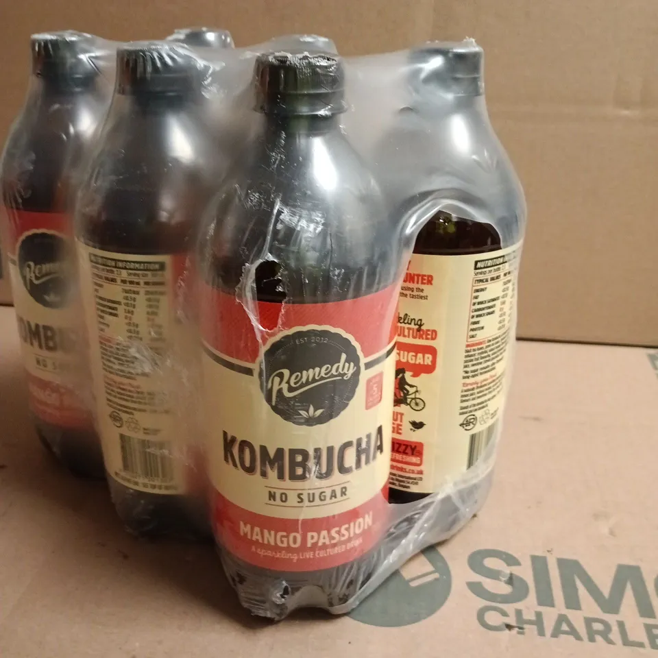 LOT OF 6 BOTTLES OF REMEDY KOMBUCHA MANGO PASSION – NO SUGAR 700ML PER BOTTLE