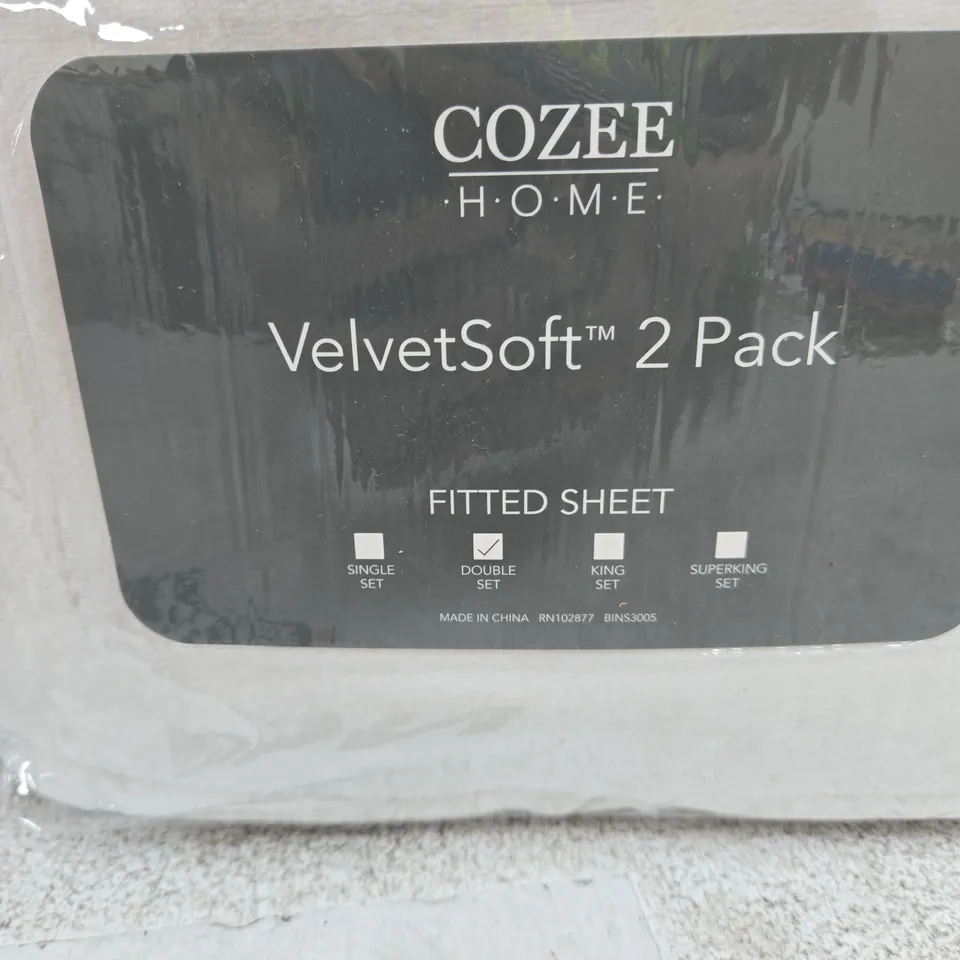 COZEE HOME VELVETSOFT 2 PACK FITTED SHEET SET – DOUBLE SIZE (SEALED)