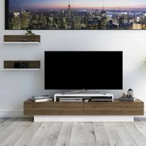 BOXED DECOROTIKA LUSI 2 DOOR SINGLE SHELF WHITE AND WALNUT TV UNIT (1 BOX)