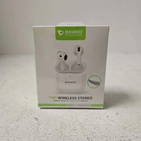 SEALED MAXMATE WIRELESS STEREO EARBUDS WITH CHARGING CASE – BLACK 
