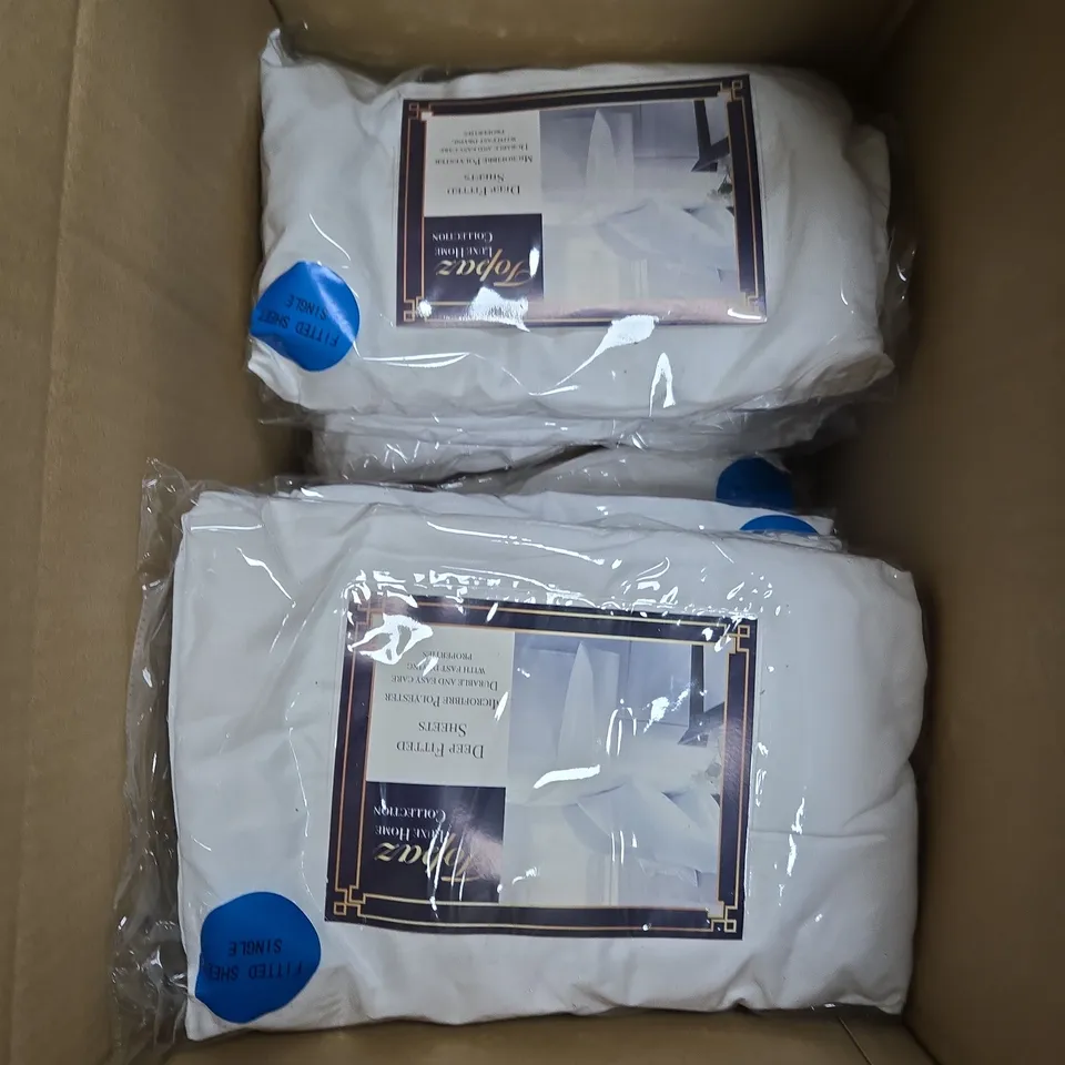 BOX OF APPROXIMATELY 8 TOPAZ DEEP FITTED SHEETS IN WHITE SIZE SINGLE