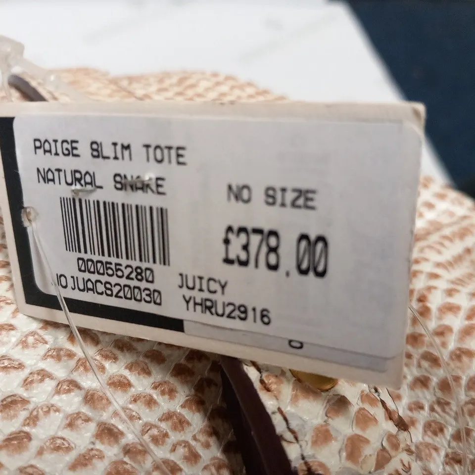 JUICY COUTURE PAIGE SLIM TOTE NATURAL SNAKE BAG