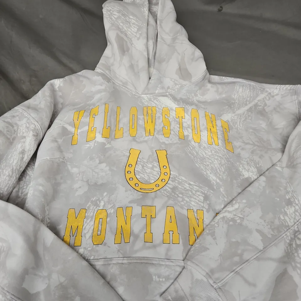 ABERCROMBIE & FITCH YELLOWSTONE MONTANA HOODIE, GRAY CAMOUFLAGE, SIZE M