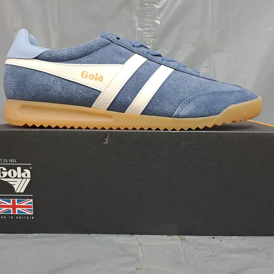 BOXED PAIR OF GOLA TRAINERS IN BLUE/WHITE SIZE UK 8