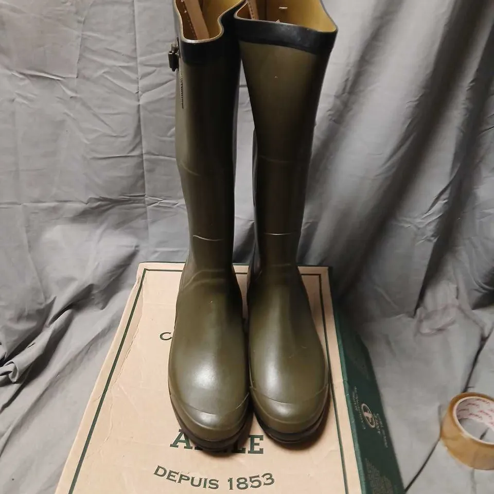 AIGLE KHAKI RUBBER BOOTS – KNEE-HIGH, UK 11 (EU 46)
