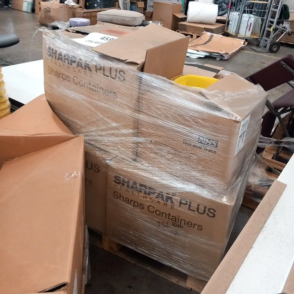 PALLET OF APPROXIMATELY 150 SHARPAK PLUS UN 3291 60 PLUS INFECTIOUS SUBSTANCE BINS