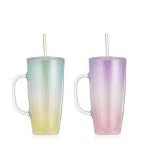 LOCK AND LOCK SET OF TWO OMBRE CUPS WITH STRAW