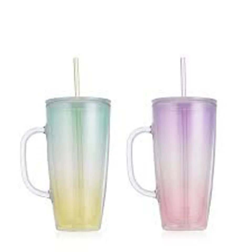 LOCK AND LOCK SET OF TWO OMBRE CUPS WITH STRAW