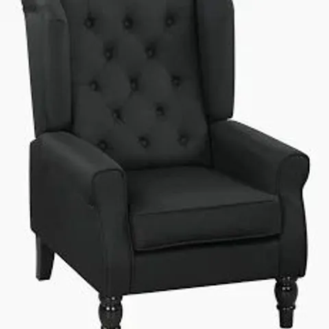 BOXED UIXE MODERN BLACK BLUE LINEN UPHOLSTERED BUTTON HIGH BACK ACCENT ARM CHAIR WITH WOOD LEGS (SET OF 1)