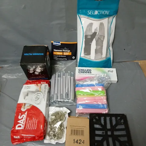 BOX OF ASSORTED HOUSEHOLD ITEMS TO INCLUDE AIR UP, MODELLING CLAY AND HAMMER FIXINGS