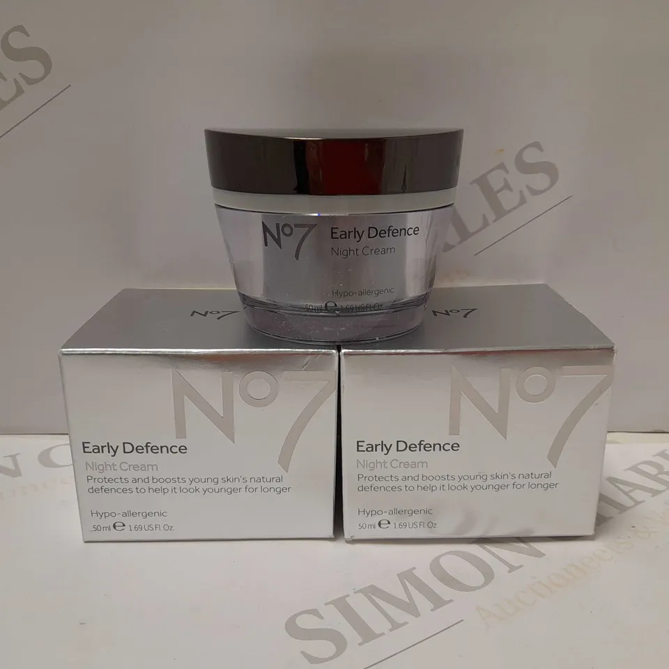 LOT OF 2 X 50ML NO7 EARLY DEFENCE NIGHT CREAM
