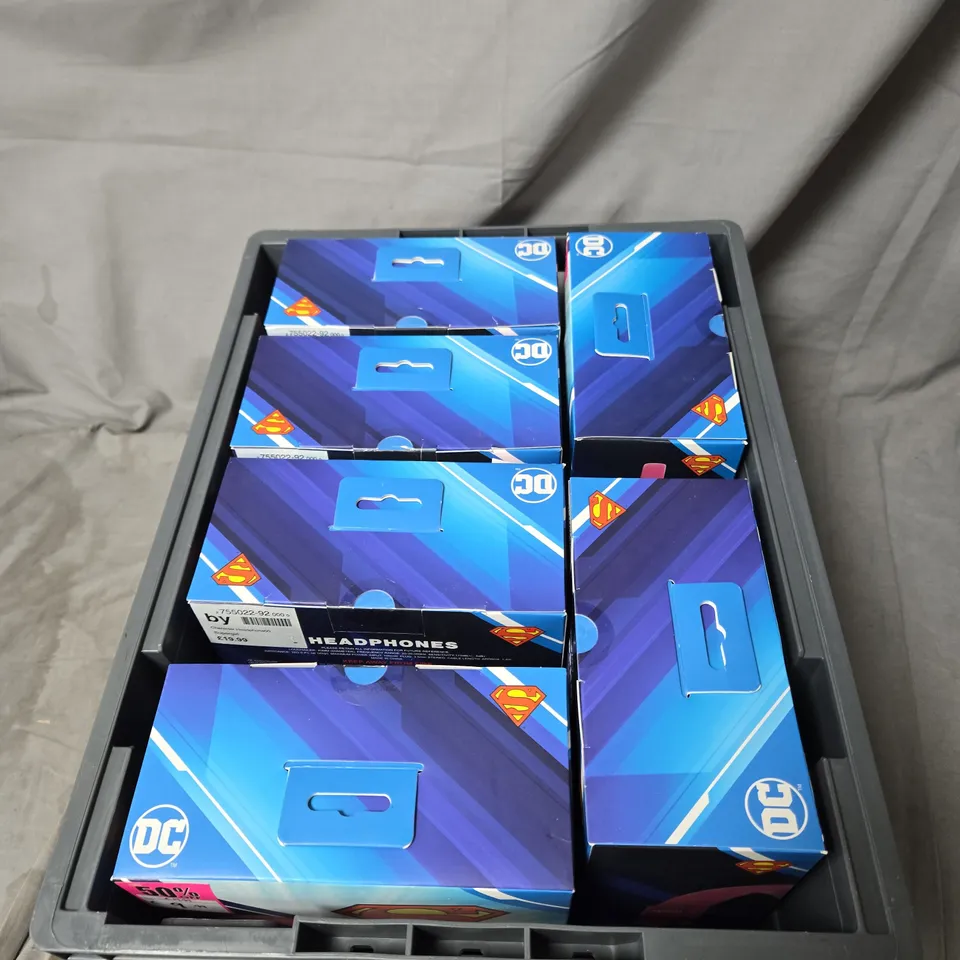 APPROXIMATELY 6 BOXED DC SUPERMAN HEADPHONES WITH ADJUSTABLE HEAD STRAP 