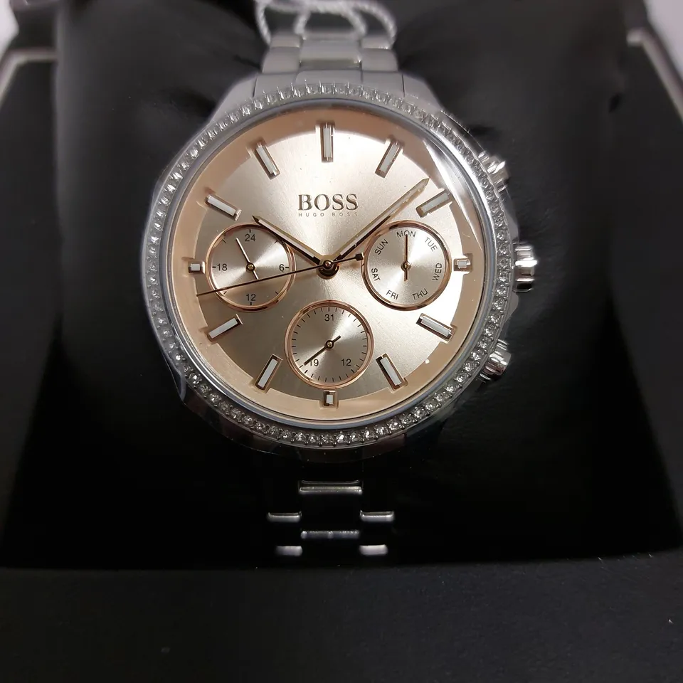 BOXED HUGO BOSS BOSS HERA PINK MULTI DIAL STAINLESS STEEL WRIST WATCH