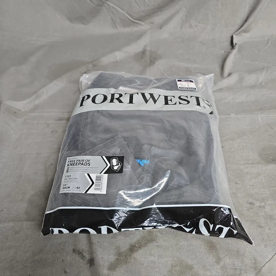 PORTWEST WX3 TROUSERS IN METAL GREY WITH KNEEPADS SIZE 33" SHORT