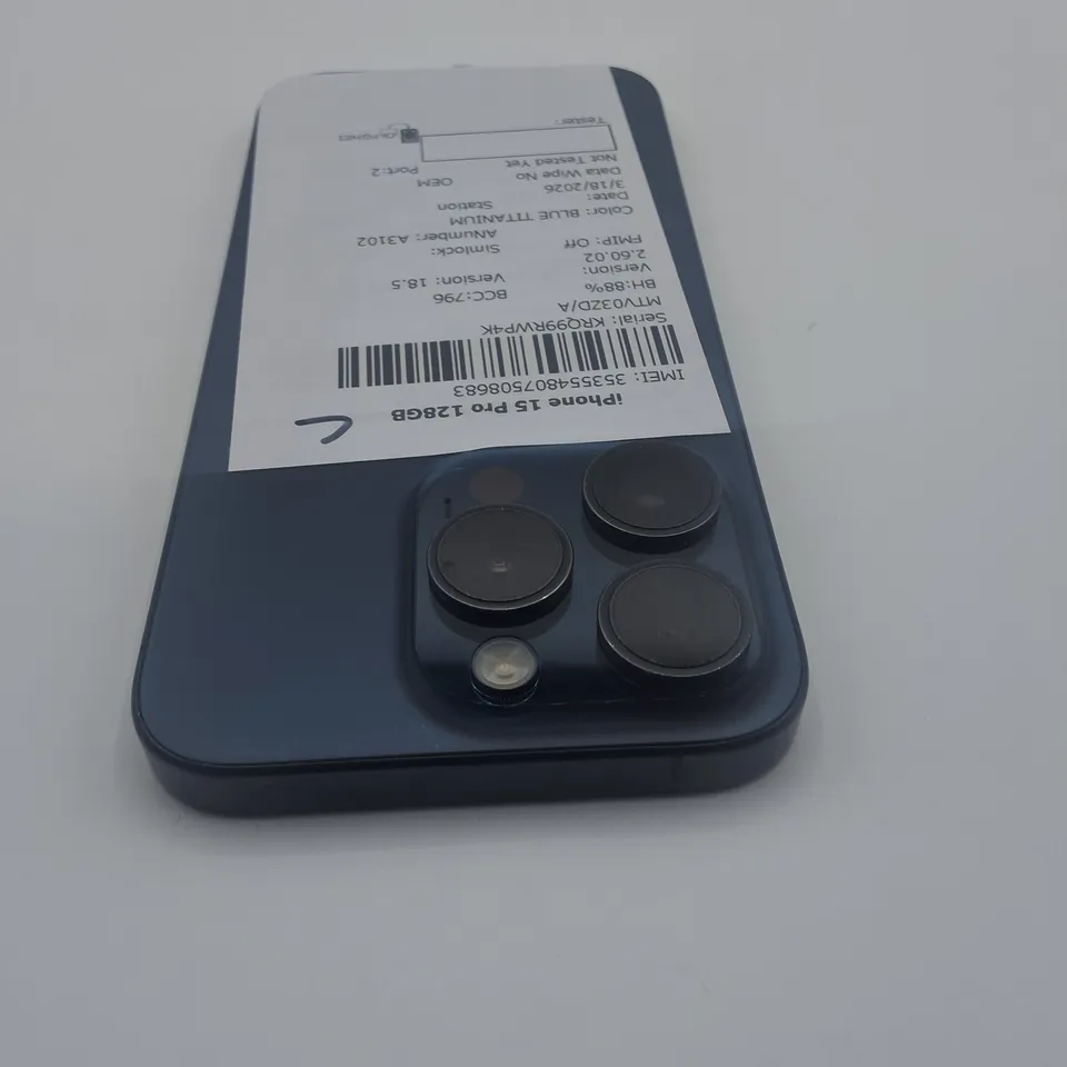 UNBOXED APPLE IPHONE 15 PRO 128GB IN BLUE TITANIUM - A3102