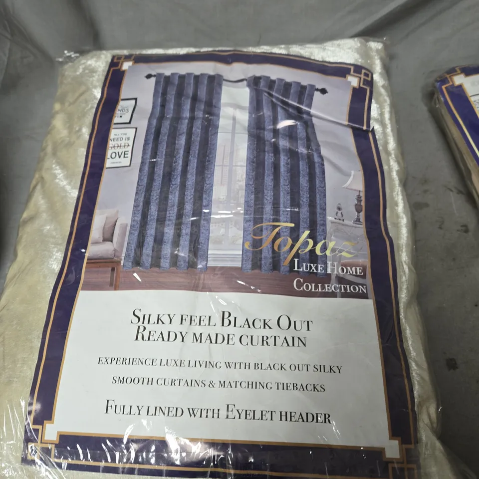 BOX OF APPROXIMATELY 10 ASSORTED CURTAINS INCLUDING TOPAZ EYELET HEADER AND TOPAZ OUT READY MADE CURTAIN 