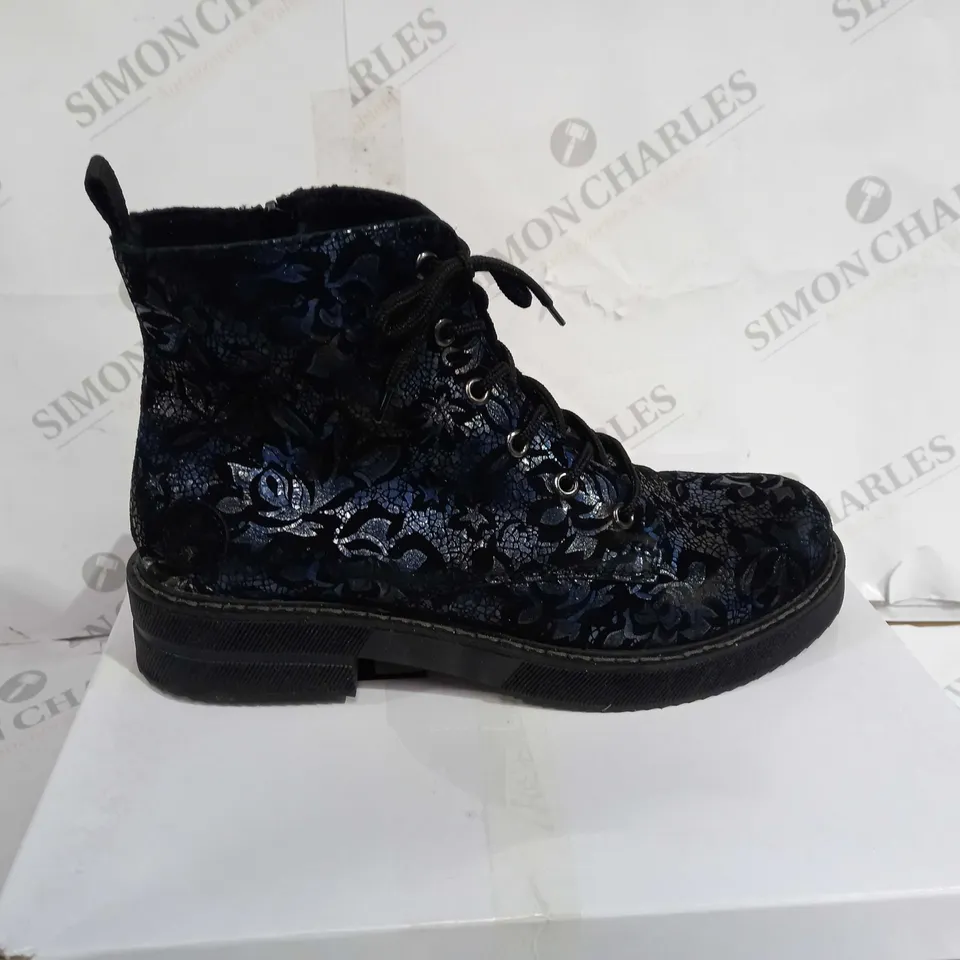 RIEKER LACE UP BOOT DARK FLOURAL SIZE 6 1/2 - BOXED 