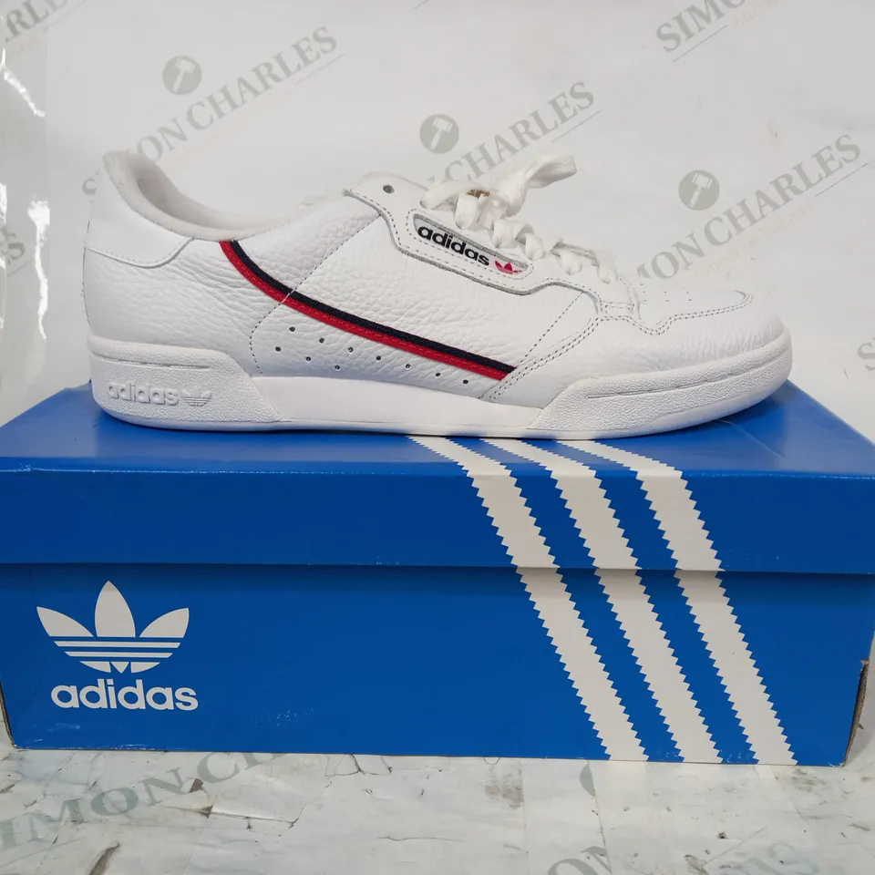 BOXED PAIR OF ADIDAS CONTINENTAL 80 SHOES IN WHITE UK SIZE 10