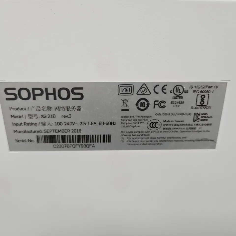 SOPHOS XG 210 FIREWALL APPLIANCE (REV.3) – NETWORK SECURITY