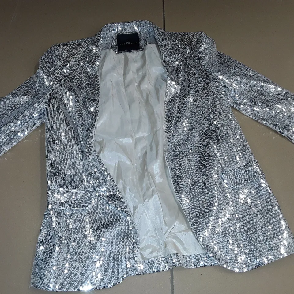RIVER ISLAND SILVER SEQUIN BLAZER - 8