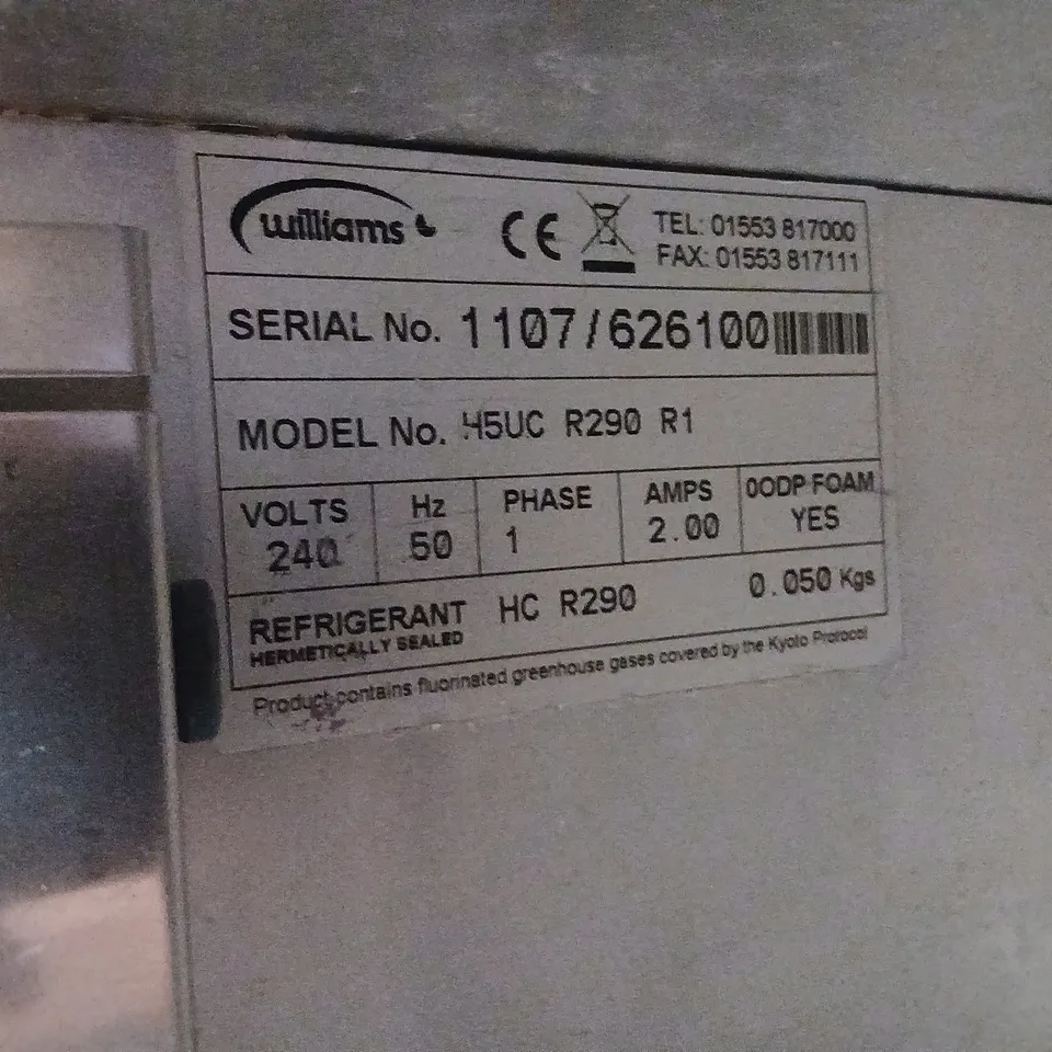 WILLIAMS COMMERCIAL REFRIGERATOR H5UC R290 R1 – 240V, 1-PHASE