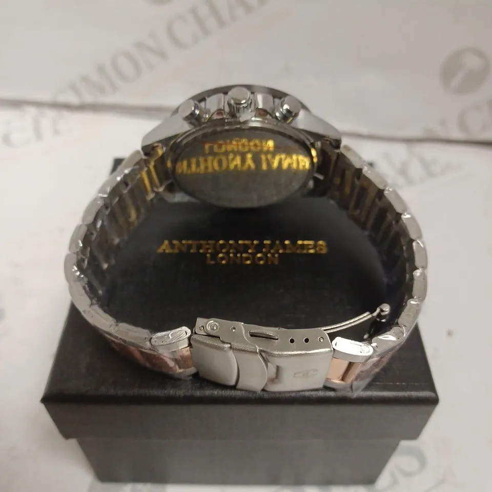 BOXED ANTHONY JAMES CHRONOMETRIC WATCH - TWO TONE STAINLESS STEEL - SUB DIAL - WATER RESISTANT 3 ATM. 
